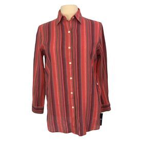 Chaps Womens Dusty Lane Striped Button Front‎ Western Shirt, Red, Small NWT